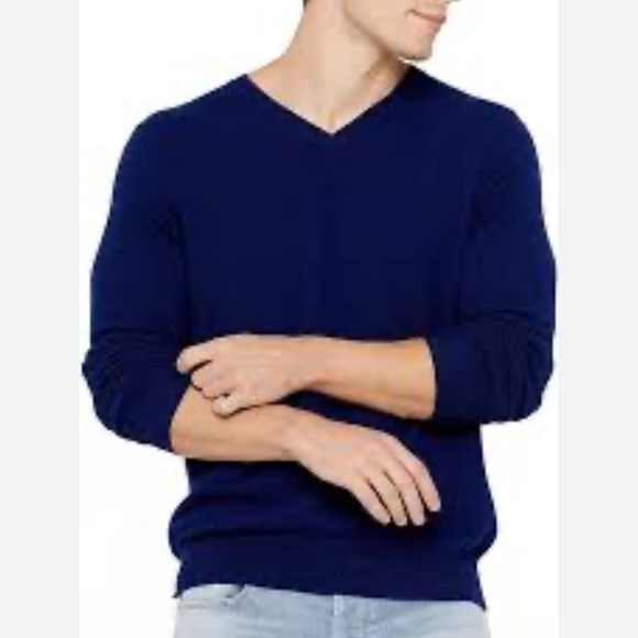 johnnie-O Men’s Ringer 100% Cashmere Lightweight Knit Sweater Navy Large - Picture 2 of 11